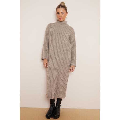 High Neck Knitted Ribbed Dress