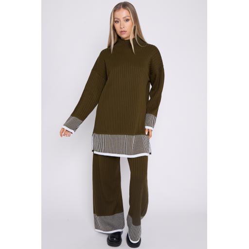 Boarder Ribbed High Neck Two Piece